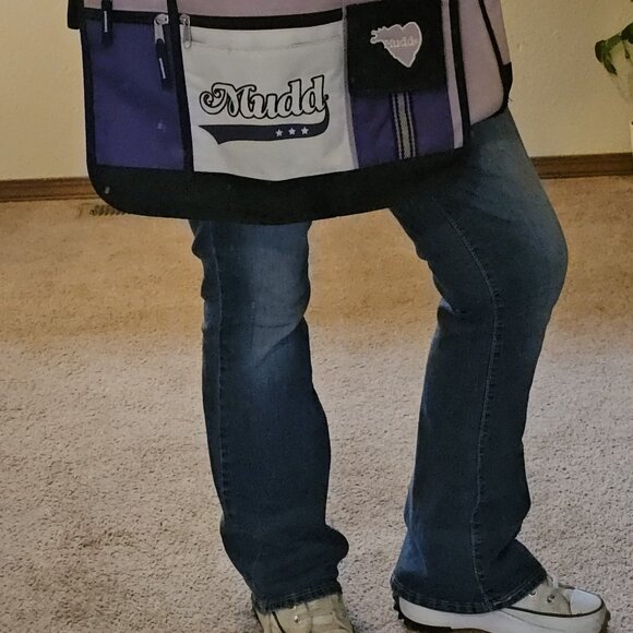 Mudd Vintage Canvas Crossbody Messenger School Book Bag Purple Y2K 2000s - Picture 11 of 12